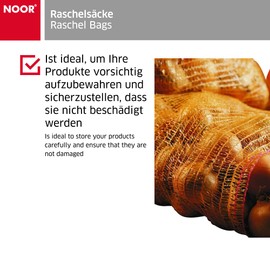 NOOR Raschelsäcke (25kg) aus PP/PE Stoff (50 x 80cm) I 10 Pack braune Gemüsesäcke für Obst- & Gemüselagerung I Grobe Maschen für optimale Belüftung