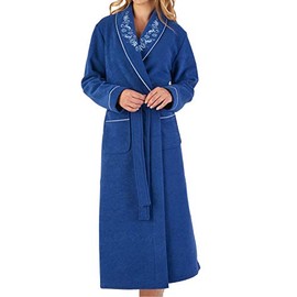 Slenderella Womens Shawl Collar Dressing Gown Boucle Fleece Embroidered Housecoat Medium (Navy)