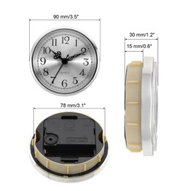 PATIKIL 3.5" 90mm Quartz Clock Insert, Round Quartz Movement Miniature Clock Mini Arabic Numeral Clock Fit 78mm/3" Diameter Hole for Replacement Home, Silver Tone, Style 2