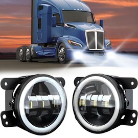 HMCYCI 24V Fog Lights Assembly Kit for Kenworth T2000 Heavy Duty Front Bumper Driving Lamp Aluminum Housing Black 2pcs