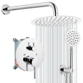 gotonovo Rain Shower System with 10 Inch Round Showerhead and Handheld High Pressure Shower Faucet Set Contain Rough in Valve, Polish Chrome