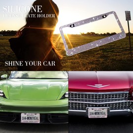 Marco de matrícula brillante para mujer, marcos de matrícula de acero inoxidable brillante, más de 1200 piezas de cristales de diamantes de imitación de vidrio transparente de 14 facetas con diamantes de imitación gratis, 1 caja (colorido)