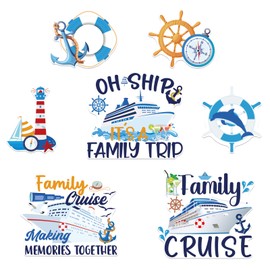 JoyAura Cruise Stateroom Decorations Magnets - 7 Pcs Family Trip Cruise Door Magnet Stickers Magnetic Cute Rudder Cabin Cruise Ship Door Decoration Funny Anchor Magnetic Decor for Fiasta Party Gifts