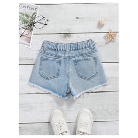 GORGLITTER Girl's Ripped Wide Leg Y2k Jean Shorts Zipper Fly Distressed Frayed Raw Hem Denim Shorts Light Wash 7Y