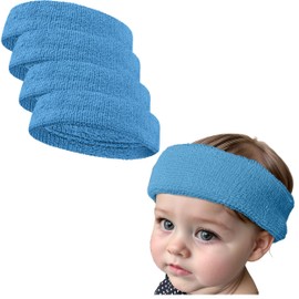 COUVER Baby Infant Sky Blue Terry Solid Color Headband/Terry Cloth Head Band - 4 Pieces