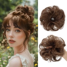 SPIKFN 1 PCS Messy Bun Hair Piece Real Human Hair Thick Updo Wavy Curly Chignon Ponytail Hair Extensions Hair Bun Hairpieces for Women Girls (#04 Medium Brown)