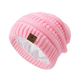 Zando Toddler Satin Lined Winter Hat Knitted Baby Beanie Silk Lined Infant Toddler Beanies Boys 2t-4t Baby Winter Hats for Boys Girls Warm Newborn Infant Winter Beanie Cap Pink 6-36 Months