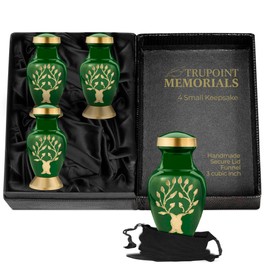 Trupoint Memorials Small Urns for Human Ashes Keepsake, Tree of Life Decorative Mini Cremation Urn for Adult Men & Women, Set of 4, Green