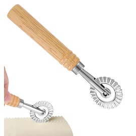 Fluted Pastry Cutter Wheel, 6.3 Inch Stainless Steel Ravioli Cutter Wheel with Ergonomic Oak Wooden Handle for Pasta, Pastry, Dumpling, Noodles, Kitchen 360 Degree Effortless Food Cutting