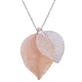 Jiulory Real Leaf Necklace, Dainty Sterling Silver Chain, 18K Gold Dipped Leaf，Natural Woodland Jewelry, Boho Necklace, Long Necklace, Gift for her, Zinc, No Gemstone