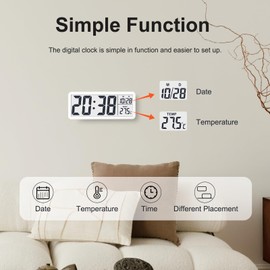JoFomp LCD Digital Wall Clocks Battery Operated, 8.5" Modern Wall Clocks for Living Room Decor, Simple Digital Wall Clock with Temperature/Date/Time - 12/24H, Small Digital Clock for Bedroom Office