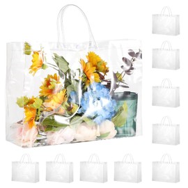 10 Pack Large Clear Gift Bags with Handle, 15.7"X4.7"x11.8" Large Plastic Bag Valentines Gift Bags Shopping Bags For Small Business Gifts Wedding Party Favors Graduate Valentine's Day Mother's Day