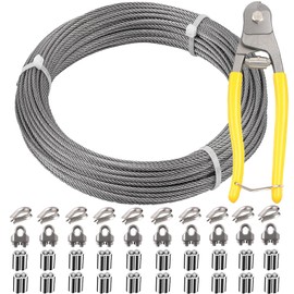 1/8 Inch Stainless Steel Wire Rope Kit, 7x7 Strands, 100 ft Length, With Cable Cutters, Sleeves, Thimbles, Clips, For Climbing Plants, Deck Railing, Fencing, Outdoor Hanging