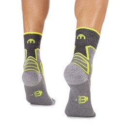 MICO Trekking socks, short, medium, made of Micotex + Lycra fibre, natural merino, ultralight, unisex for men and women, sporty, Anthracite/Fluo Yellow