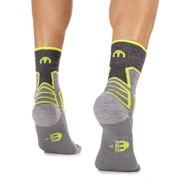 MICO Trekking socks, short, medium, made of Micotex + Lycra fibre, natural merino, ultralight, unisex for men and women, sporty, Anthracite/Fluo Yellow