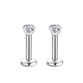 CANDYFANCY 16g 2/3/4mm Cubic Zirconia Triple Forward Helix Ear Cartilage Tragus Studs Earrings Lip Piercing 16 gauge (3mm stone, 6mm Length, 2pcs)