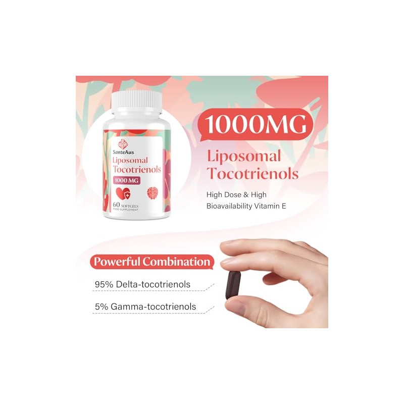 Liposomal Tocotrienols 1000mg Vitamin E Supplement, 2 Pack