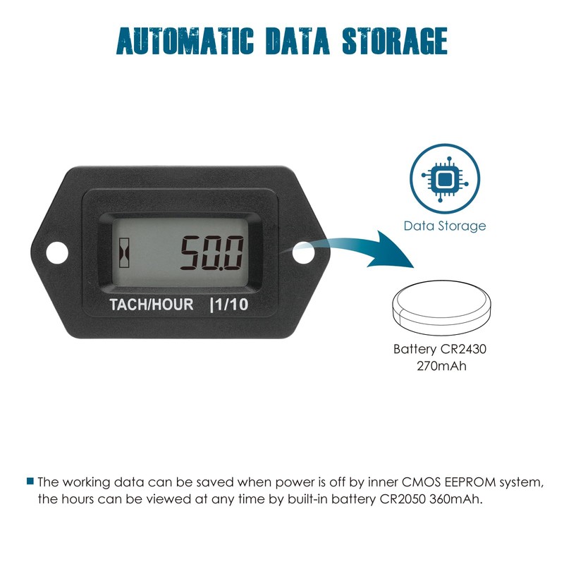 Runleader Digital LCD Tach/Hour Meter, Snap-in Mounting Design for Garden
