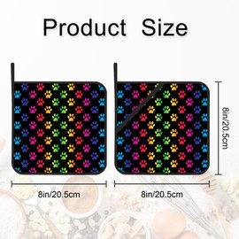 Gearsly Pot Holder Set of 2,Dog Paw Rainbow Kitchen Heat Resistant Potholder for BBQ Cooking Baking,Food Hot Pat for Women Men Kitchen Wear