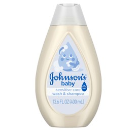 Johnson's Sensitive Care Baby Wash & Shampoo, Daily Moisturizing 2-in-1 Baby Wash & Shampoo to Gently Cleanse Without Drying Out Sensitive Skin, Light Scent, Hypoallergenic, 13.6 fl. oz