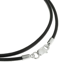Queenberry Black Leather 2mm Choker Necklace with Sterling Silver Lobster Clasp, 16"