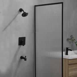 Matte Black Shower Faucet Set with Tub Spout and 5 Inch Rain Shower Head,YUNDOOM,Shower System Single Handle Tub and Shower Trim Kit Valve Wall Mounted