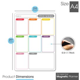 TMS A4 Magnetic Weekly Planner, Dry Wipe Fridge Calendar Whiteboard for Organising Daily Tasks, Meal Planning or Business Plans in Offices - with Dry Erase Marker Pen