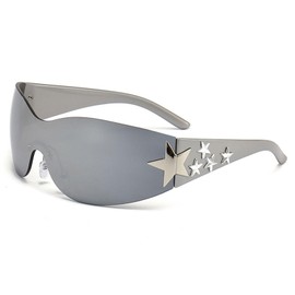 Dexspoeny Trendy Y2K Sunglasses Women Men Rimless Shield Y2K Wrap Sunglasses 2000 Fashion Cool Glasses Shades