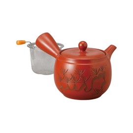 Ale-net Teapot Pot, 6.5 x 5.5 x 3.9 inches (16.5 x 14 x 10 cm), 14.2 fl oz (420 cc), Round Pine Carved Teapot (Poi Poiami), Includes Tea Strainer, Pottery, Tokoname Ware, Made in Japan