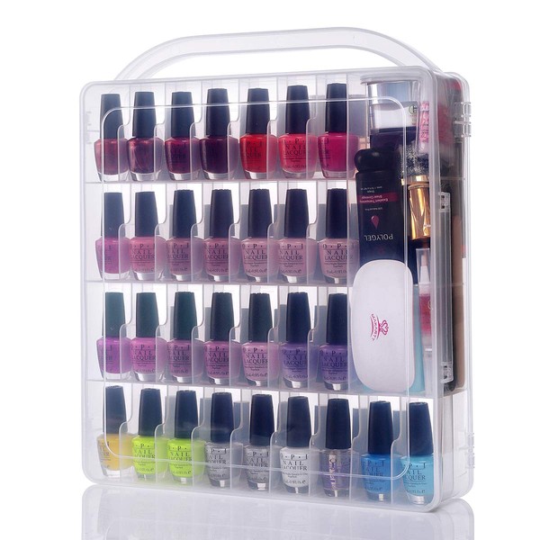 Makartt Large Gel Nail Polish Organizer Poly Nail Extension Gel Nail Tools Holder for 60 bottles- with Large Separate Compartment for Manicure Tools See-through Universal Nail Polish Case N-03