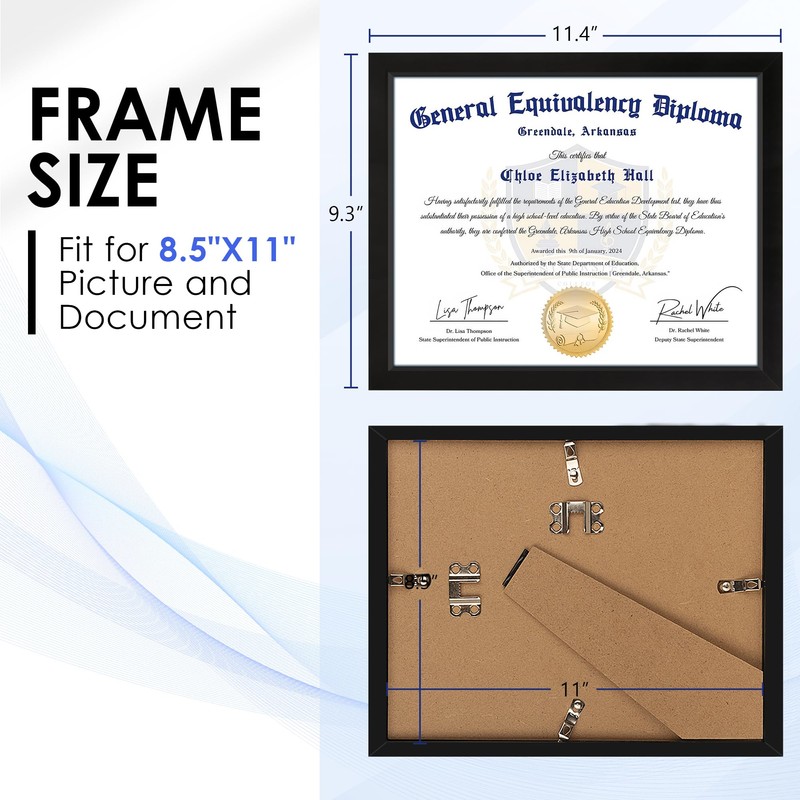 FIXSMITH 8.5x11 Diploma Frame, Black Picture Frame with Clear Plexiglass,