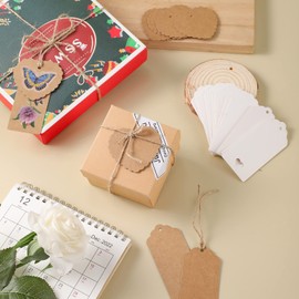 Pack of 100 Gift Tags Kraft Paper, Paper Tags with 16 m Jute String Blank Gift Tags for Wedding Easter Birthday