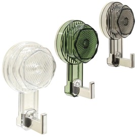 AzulySlec Heavy Duty Suction Cup Hooks 3 Pack - 11LB Strong Wall Hooks for Bathroom, Kitchen, Windows,Vacuum Rotation Lock (Clear White/Gray/Green) - No Drill for Glass, Tiles, Smooth Surfaces