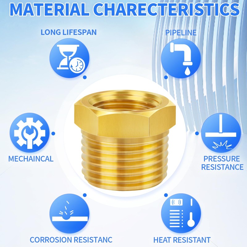 ChillWaves Brass Pipe Fitting, Reducer Hex Bushing 1/2" NPT Male