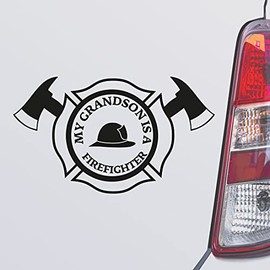 Custom Brother - My Grandson is A Firefighter Firefighter Fireman Black Color Car Laptop Wall Bumper Decal Sticker, DesJ58