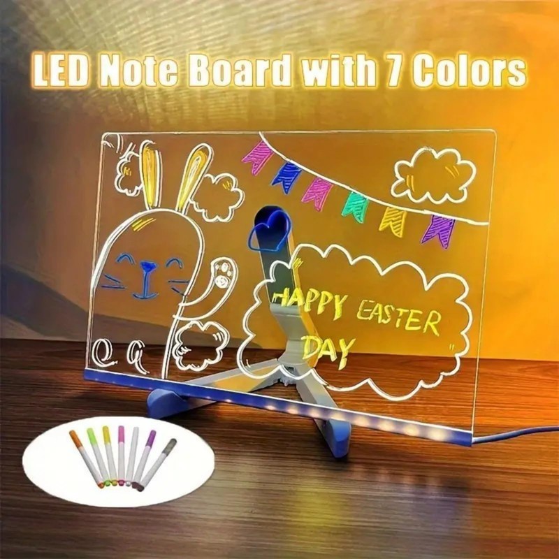 LED Message Board 7 Colors Pen,Acrylic Erase Board with Light,Glowing