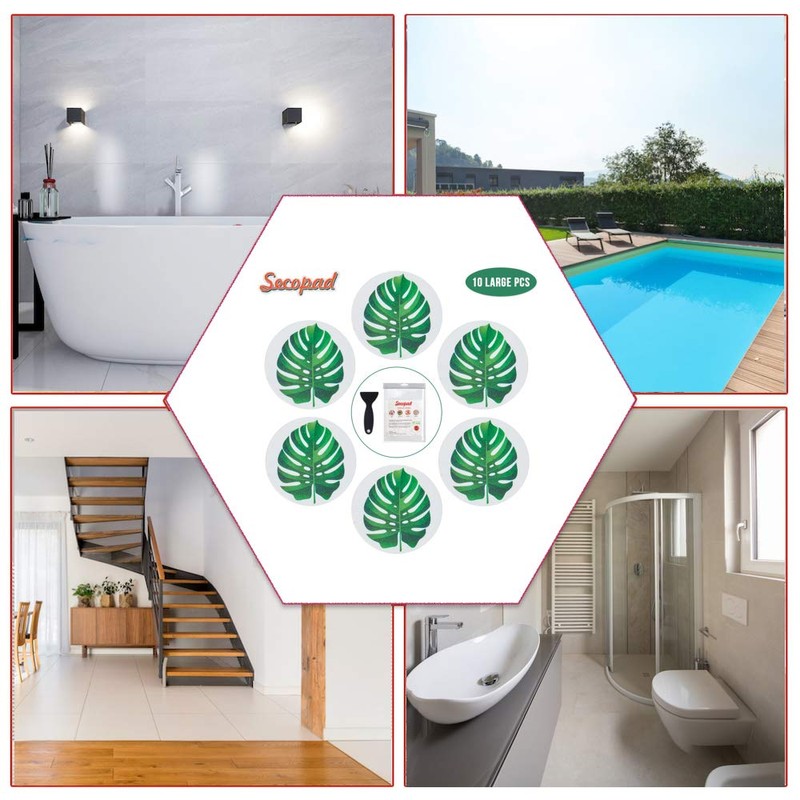 Secopad Non Slip Bathtub Stickers, 10 PCS Large Leaves Adhesive