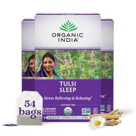 Organic India Tulsi Hibiscus Herbal Tea, Stress Relief & Calming, 18 Bags (3Pk)