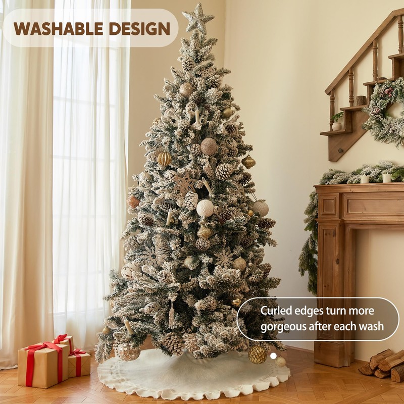 48 inches White Knitted Christmas Tree Skirt: Thick Cable Knit