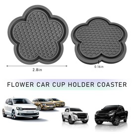 DXNQ 4 PCS Car Cup Coasters, Cute Flower Shaped Car Cup Holder Mat, PVC Waterproof Anti Slip Vehicle Cup Holder Insert Coaster, Universal Car Interior Decor Accessories (Gray)