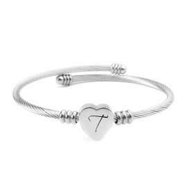 ShopINess Stainless Steel Bracelet Cable Initial Heart Letters Engraved for Women and Girls Colour Silver, Stainless Steel