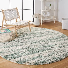 SAFAVIEH Hudson Shag Collection Area Rug - 7' Round, Ivory & Green, Modern Design, Non-Shedding & Easy Care, 2-inch Thick Ideal for High Traffic Areas in Living Room, Bedroom (SGH206Y)