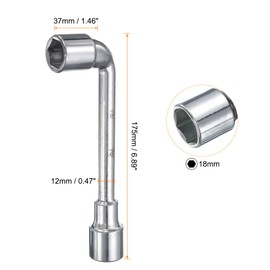 sourcing map L Shaped Angled Hex Socket Wrench 18mm 45# Steel Double Ended Metric 6 Point Tubular Socket Spanner for General Repairing, Pipeline, Bicycle Car Maintenance