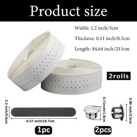 GORGECRAFT 2 Rolls Road Bike Handle Tape White Handlebar Tape Bicycle Handle Bar Tapes PU Leather Bike Handle Wrap with 2 PCS End Plugs for Road Bike Steering Wheel Chair Armrest Fishing Rot
