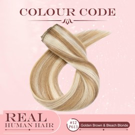 UK-Fashion-Shop Human Hair Extensions Clips in Real Hair Extension 8pcs 18 clips Straight Natural 12P613 Golden Brown & Bleach Blonde - 18inch(70g)