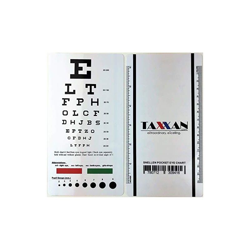 TAXXAN (3) Snellen Pocket Eye Chart in one Pack