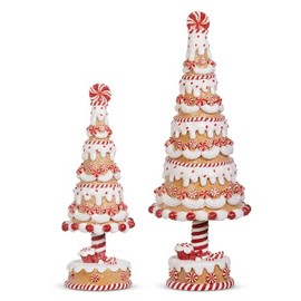 Raz Imports 2023 Jingle & Cocoa 15" Gingerbread and Peppermint Trees, Set of 2