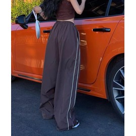 XPONNI Women's Baggy Y2K Parachute Track Pants (Brown, M, Medium)