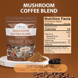Mushroom Coffee, Organic 6 Mushrooms with Cordyceps, Reish, King Trumpet, Shitake, Turkey Tail, Lions Mane, Instant Coffee Powder for Energy,Focus, Digestion & Immune Support, 30 Servings
