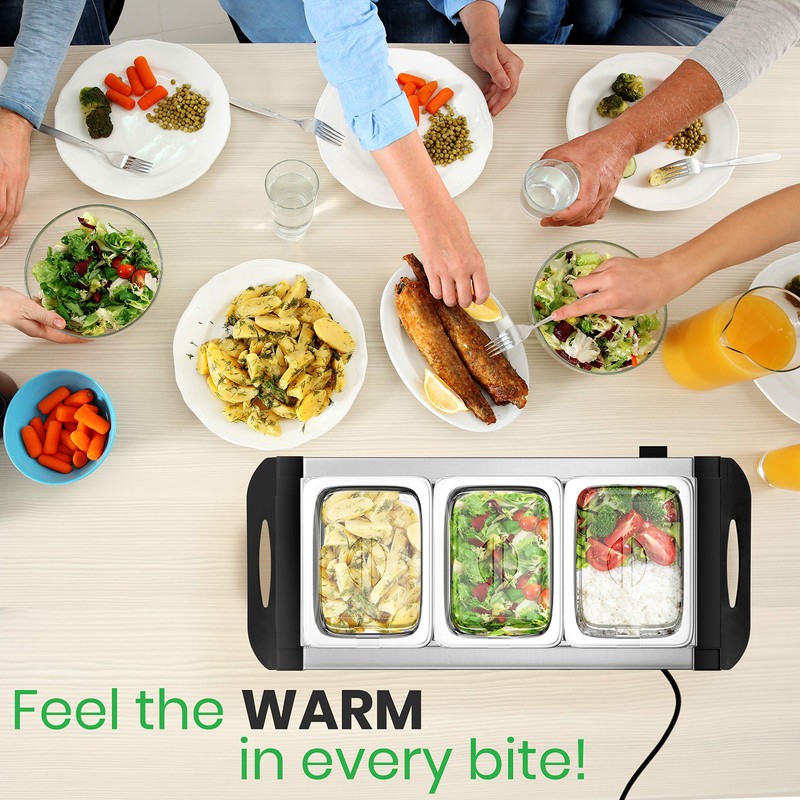 NutriChef 3 Tray Buffet Server & Hot Plate Food Warmer